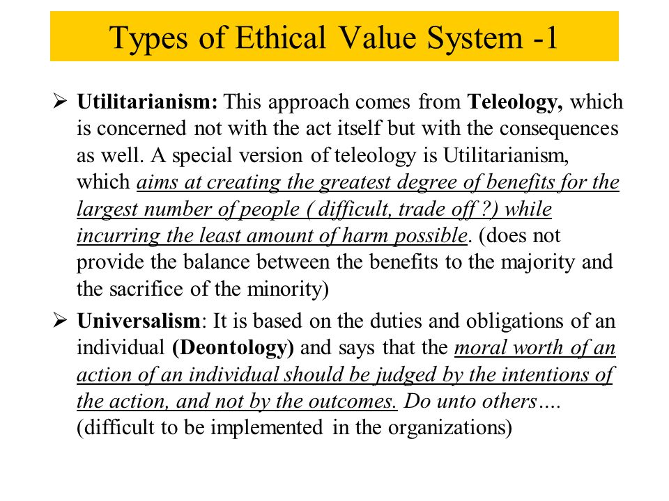 Types of values in ethics